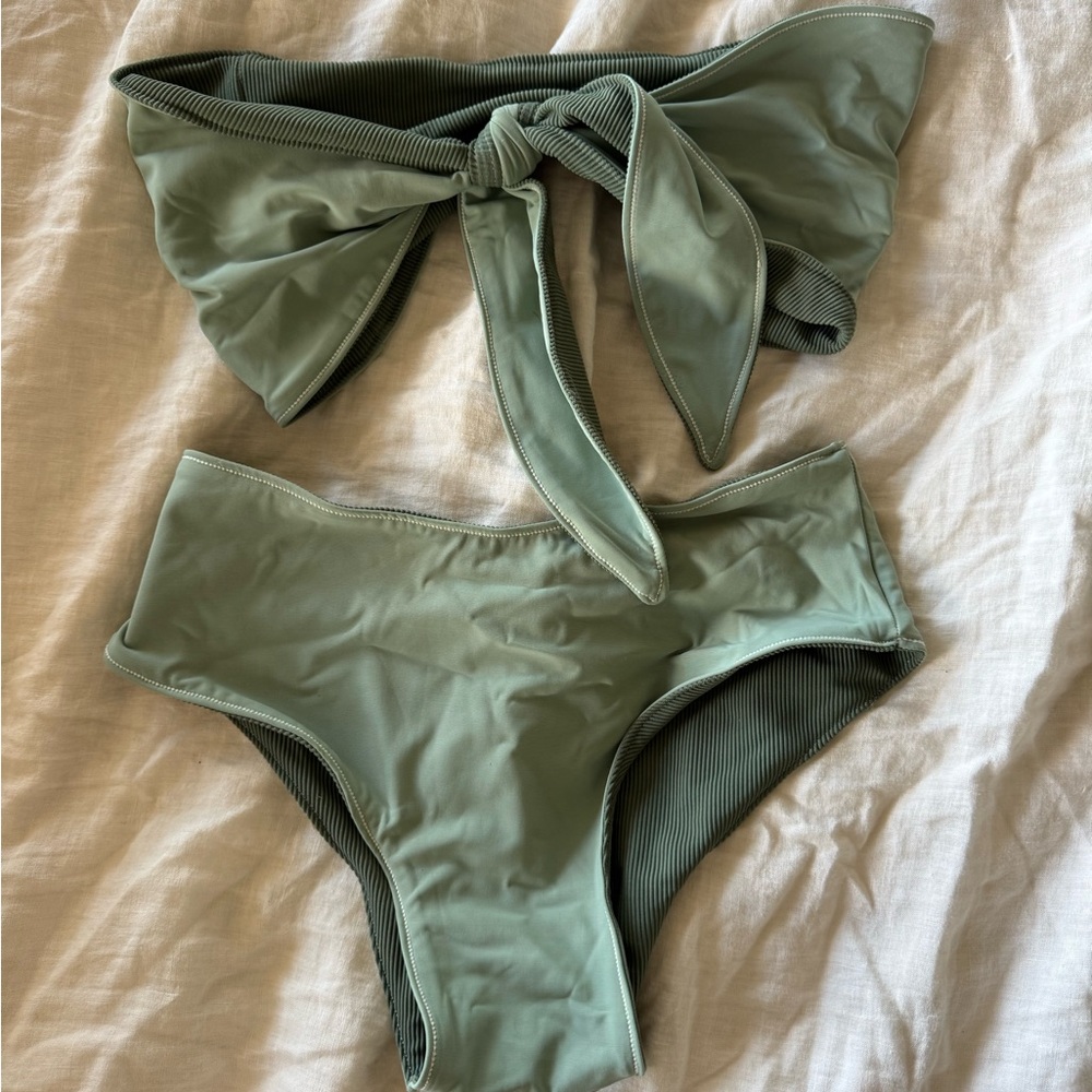 Luv Martha Olive Green Reversible Bikini Set